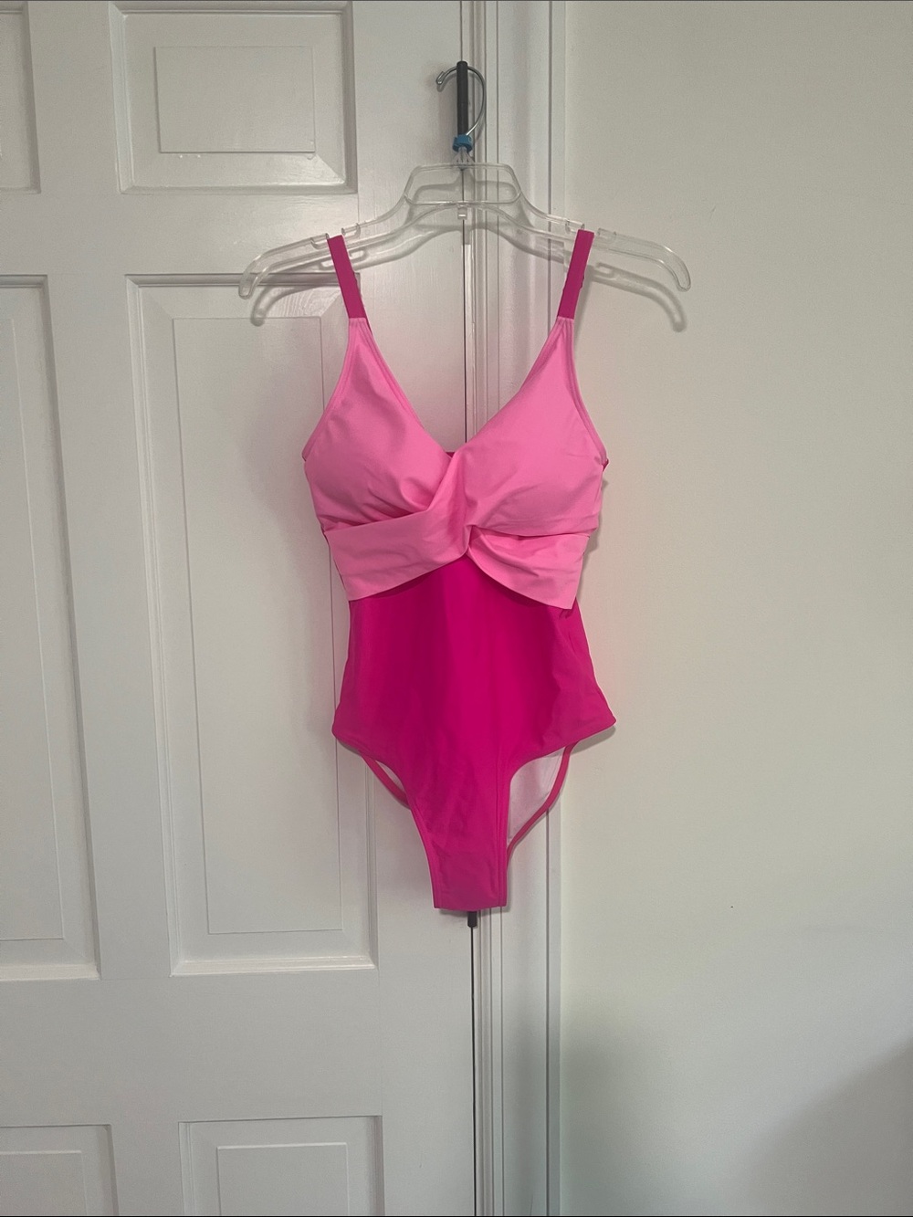 Two-Tone Pink Twist-Front One-Piece Swimsuit